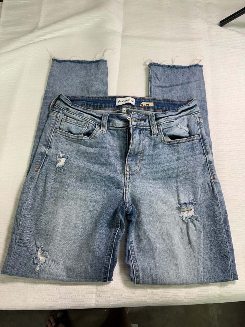 Studio Blue Distressed Raw Hem Jeans Size 27